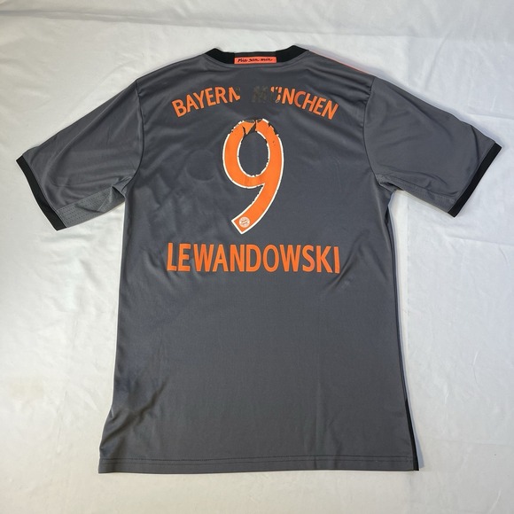 Adidas FC Bayern Munchen Lewandowski #9 Soccer Jersey Men's Sz M Gray READ - Picture 7 of 9